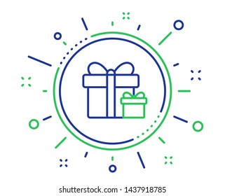 Gift boxes line icon. Present or Sale sign. Birthday Shopping symbol. Package in Gift Wrap. Quality design elements. Technology surprise package button. Editable stroke. Vector