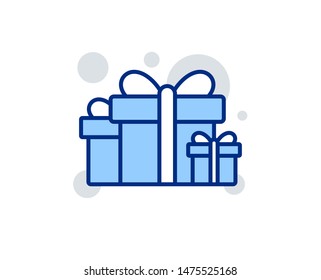 Gift boxes line icon. Present or Sale sign. Birthday Shopping symbol. Package in Gift Wrap. Linear design sign. Colorful holiday presents icon. Vector