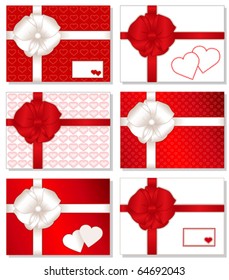 Gift Boxes. Mix and match, six presents for Christmas, Valentines: bows, hearts, ribbons, gift cards with copy space. EPS8 compatible.