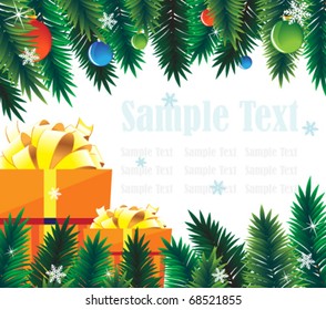 Gift boxes on the background of fir branches