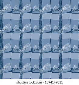 Gift boxes on blue background pencil drawing. Flat seamless vector pattern. Holiday, greeting, wrapping paper, fabric, textiles, Wallpaper.