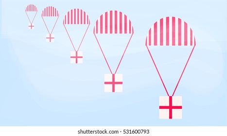Gift boxes on parachutes