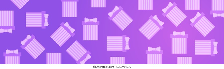 Gift Boxes On Pink Violet Background Horizontal Banner With Presents Vector Illustration