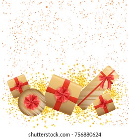 Gift Boxes On White Background Copy Space Decoration Presents Top Angle View Template Holiday Poster Design Vector Illustration