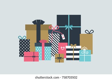 Gift boxes on white background. Christmas card.