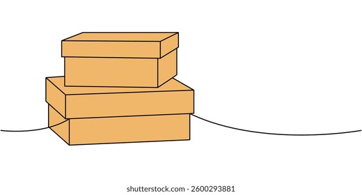 Gift boxes one line colored continuous drawing. Carton delivery packaging boxes. Vector illustration.