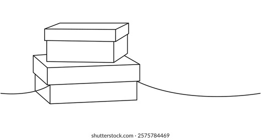 Gift boxes one line continuous drawing. Carton delivery packaging boxes. Vector illustration.