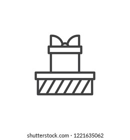 Gift boxes outline icon. linear style sign for mobile concept and web design. Striped present box with bow ribbon simple line vector icon. Symbol, logo illustration. Pixel perfect vector graphics