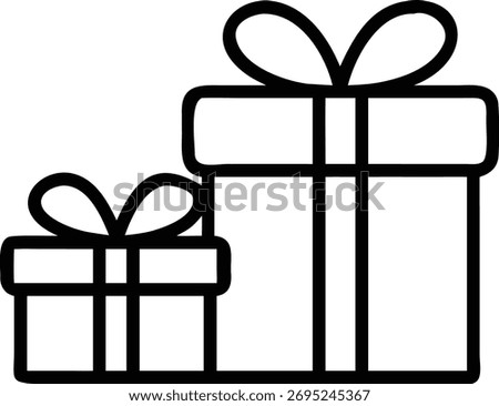 Gift boxes outline icons. Two presents with bows. Vector illustration for celebrations and giving.