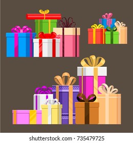 Gift boxes pack composition event greeting object birthday isolated vector illustration.