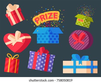 Gift boxes pack composition event greeting object birthday isolated vector illustration.
