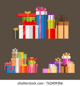 Gift boxes pack composition event greeting object birthday isolated vector illustration.