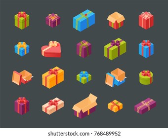 Gift boxes pack composition event greeting isometric birthday isolated vector illustration.