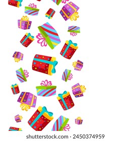 Gift boxes pattern. Happy Birthday and party illustration.