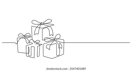 gift boxes present continuous line drawing minimalist art copy space