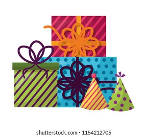 gift boxes present with hats party icon