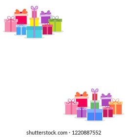 Gift boxes. Presents. Happy New Year 2019 and Christmas vector illustration. Birthday, mothers day. Sale, shopping concept.