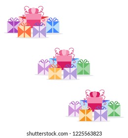 Gift boxes. Presents. Happy New Year 2019 and Christmas vector illustration. Birthday, mothers day. Sale, shopping concept.