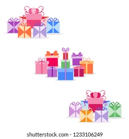Gift boxes. Presents. Happy New Year 2019 and Christmas vector illustration. Birthday, mothers day. Sale, shopping concept.
