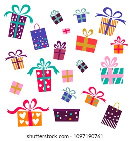 Gift boxes, presents isolated on white.