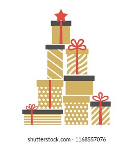 Gift boxes, presents isolated on white. Sale, shopping concept. Collection for  Christmas, New Year.