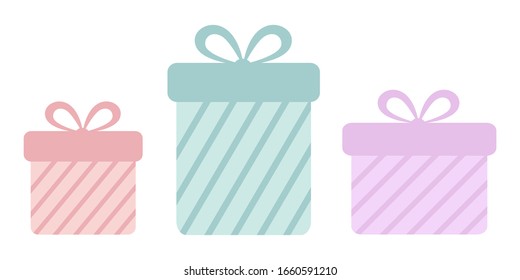 Gift boxes, presents isolated on white. Colorful wrapped. Sale, shopping concept. Collection for Birthday, Christmas.