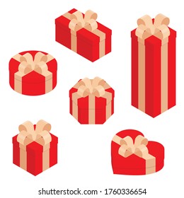 Gift boxes, presents isolated on white. Isometric view. Sale, shopping concept. Collection for Birthday, Christmas. Vector design