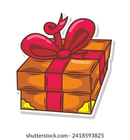 Geschenkbox präsentiert sich einzeln auf Weiß. Farbenfroh verpackt. Einkaufskonzept für den Verkauf.