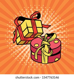 Cajas de regalo presenta diseño de Ilustración vectorial de estilo pop art