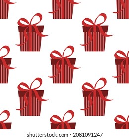 Gift boxes, presents seamless pattern vector icon set. Hand drawn doodle collection isolated on white. Colorful wrapped paper textile. Sale shopping concept. Birthday Christmas. Cartoon flat design.