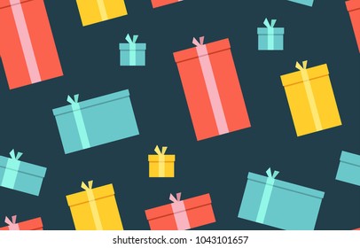 Gift boxes. presents, surprises. Seamless pattern. isolated on dark background