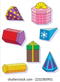 Gift boxes. Pyramids and prisms. developmental task for schoolchildren.