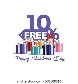 Gift boxes with red bow Christmas day discount sale vector . Sale 10% off. Vector illustration, Happy Christmas Day discount. 10% free shopping sale.
