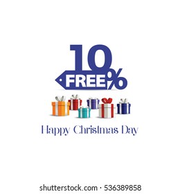 Gift boxes with red bow Christmas day discount sale vector . Sale 10% off. Vector illustration, Happy Christmas Day discount. 10% free shopping sale.