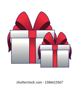 gift boxes with red bows icon over white background, vector illustration