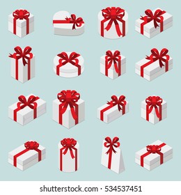 gift boxes with red bows isometric set