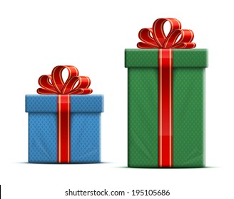 Gift boxes with a red ribbon and a bow. Vector illustration