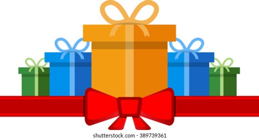 Gift boxes with red ribbon. Eps 10