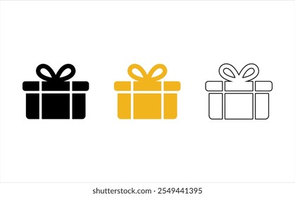 caixas de presente com arco de fita sedosa vermelha, ícone do cartão de presente. Veto do cartão-presente Caixas de presente ícone da linha. Símbolo de compras de aniversário Feriado ou dia dos namorados Caixa de amor Ilustração de vetor