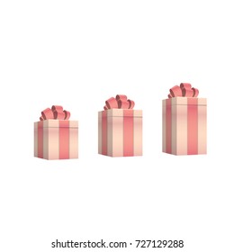 Gift boxes with ribbon and bow. 3d vector illustrations.