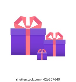 Gift boxes with ribbon. The concept congratulations delivery, victory, birthday. Flat style. Vector