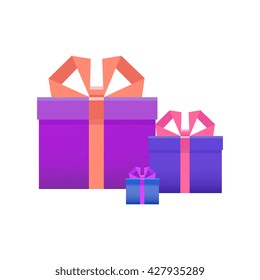 Gift boxes with ribbon. The concept congratulations delivery, victory, birthday. Flat style. Vector