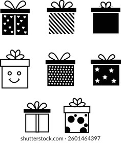 Gift boxes with ribbon icons design. Gift box icons in Trendy Flat style. Surprising gift boxes sign symbol illustion