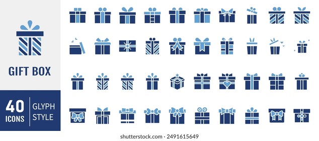 Cajas de regalo con iconos de cinta Set. Iconos de caja de regalo. Cajas de regalo sorprendentes, símbolos de envoltura de regalo para App y Sitios web sobre fondo blanco.