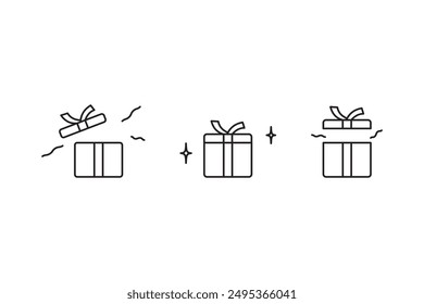 Cajas de regalo con iconos de cinta Set. Cajas de regalo sorprendentes, envoltura de regalo simples símbolos negros signos de stock editable para App y Sitios web sobre fondo transparente.