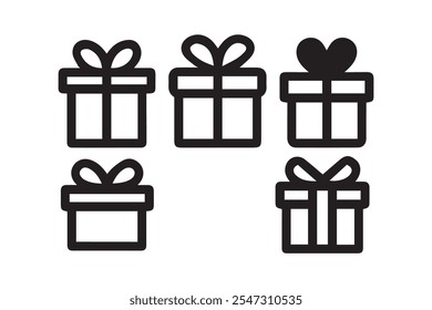 Gift boxes with ribbon icons Set. Gift box silhouette vector set