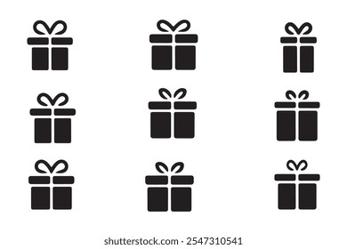 Gift boxes with ribbon icons Set. Gift box silhouette vector set