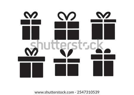 Gift boxes with ribbon icons Set. Gift box silhouette vector set