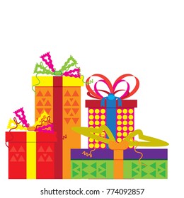 Gift boxes with ribbon set isolated on white background. Icon vector