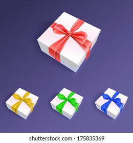 Gift boxes with ribbons and bows in different colors